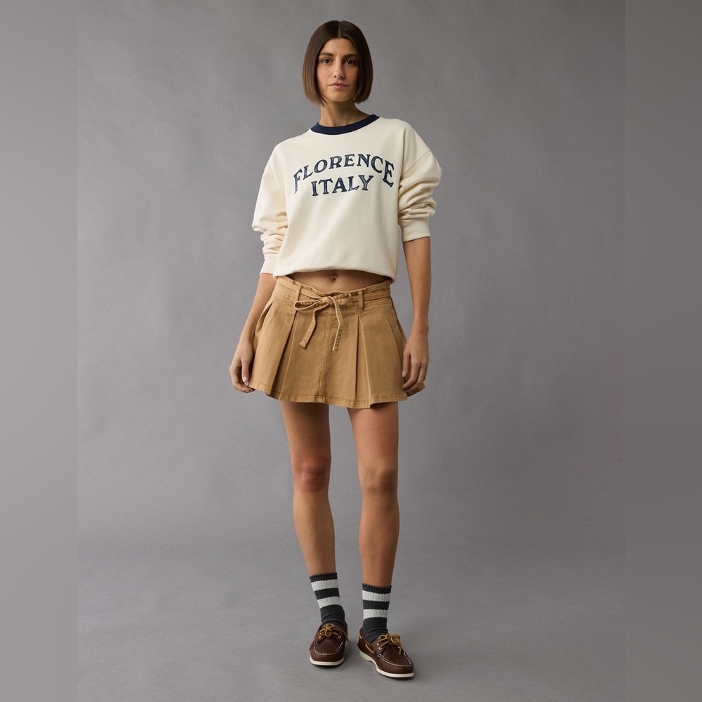 NWT AMERICAN EAGLE Brown/ Khaki Stretch Mid-rise Pleated Mini Skort Women’s US 8 - Picture 5 of 11
